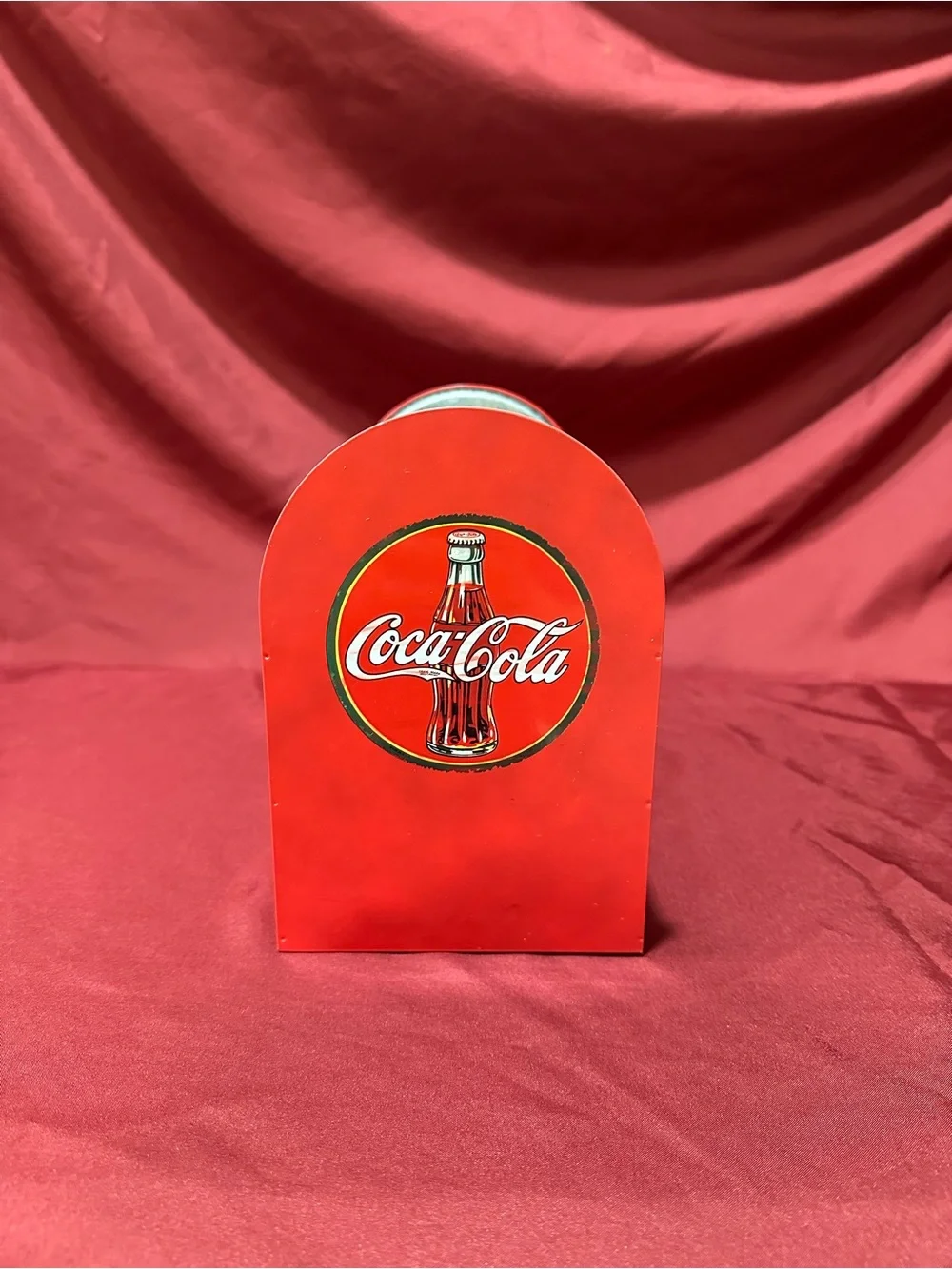 Vintage 2003 Coca-Cola Metal 6 Bottle Carrier Caddy Red Wood Handle